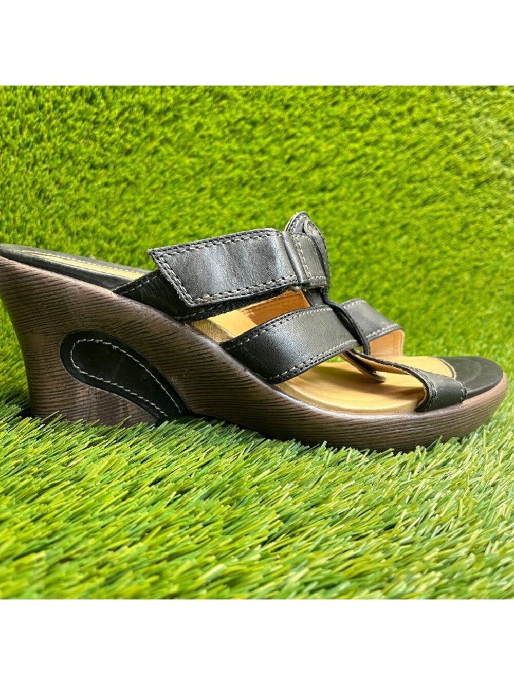 Sanita Sandra‎ Womens Size 10.5 Black Outdoor Leather Wedge Platform Sandals